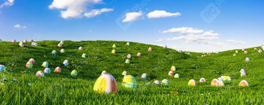 Many colorful easter eggs hunt on a green meadow   : Stock Photo or Stock Video Download rcfotostock photos, images and assets rcfotostock | RC Photo Stock.: