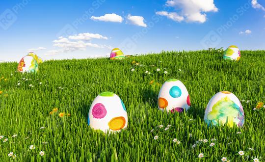 Many colorful easter eggs in the grass of a meadow for easter  : Stock Photo or Stock Video Download rcfotostock photos, images and assets rcfotostock | RC Photo Stock.: