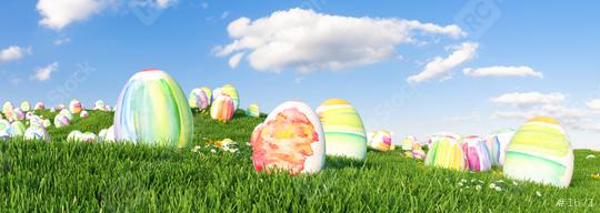 Many colorful watercolor Easter eggs to be searched and hunted on a meadow for Easter  : Stock Photo or Stock Video Download rcfotostock photos, images and assets rcfotostock | RC Photo Stock.: