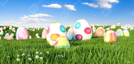 Many colorful watercolor Easter eggs to be searched on a meadow for Easter  : Stock Photo or Stock Video Download rcfotostock photos, images and assets rcfotostock | RC Photo Stock.: