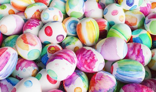 Many Easter eggs painted with water paint on a heap at Easter   : Stock Photo or Stock Video Download rcfotostock photos, images and assets rcfotostock | RC Photo Stock.: