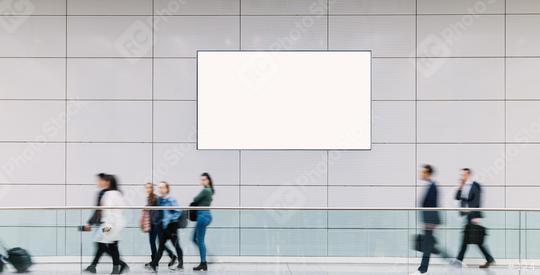 Many trade fair visitors walk under a blank billboard through a hall, copyspace for your individual text.  : Stock Photo or Stock Video Download rcfotostock photos, images and assets rcfotostock | RC Photo Stock.: