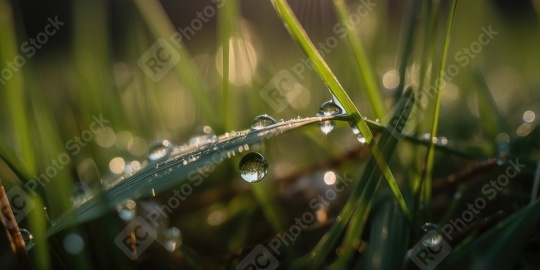 many water drops on green stalks of a meadow at sunrise, generat  : Stock Photo or Stock Video Download rcfotostock photos, images and assets rcfotostock | RC Photo Stock.: