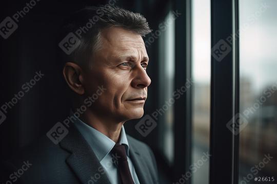 Mature man in suit gazing out a window in contemplation  : Stock Photo or Stock Video Download rcfotostock photos, images and assets rcfotostock | RC Photo Stock.: