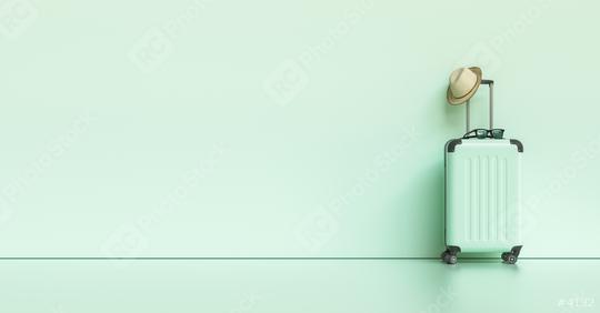 mint green suitcase with sun glasses, hat on pastel mint green background. travel concept, with copy space for individual text  : Stock Photo or Stock Video Download rcfotostock photos, images and assets rcfotostock | RC Photo Stock.: