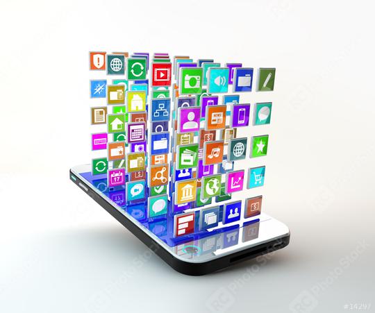 Mobile Phone with cloud of application icons  : Stock Photo or Stock Video Download rcfotostock photos, images and assets rcfotostock | RC Photo Stock.: