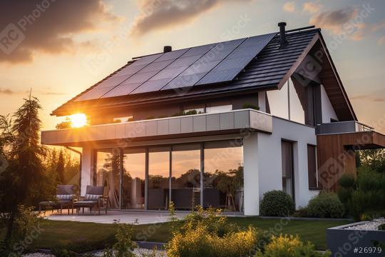 Modern house with solar panels at sunset
  : Stock Photo or Stock Video Download rcfotostock photos, images and assets rcfotostock | RC Photo Stock.: