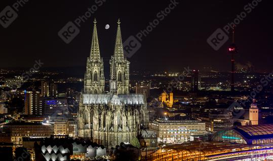 moon over cologne Cathedral  : Stock Photo or Stock Video Download rcfotostock photos, images and assets rcfotostock | RC Photo Stock.: