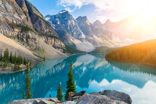 Moraine Lake at Sunrise in the Rocky Mountains, Alberta, Canada  : Stock Photo or Stock Video Download rcfotostock photos, images and assets rcfotostock | RC Photo Stock.: