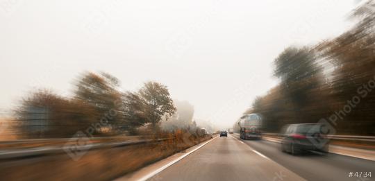 Motion blur road cars at autumn with mist  : Stock Photo or Stock Video Download rcfotostock photos, images and assets rcfotostock | RC Photo Stock.: