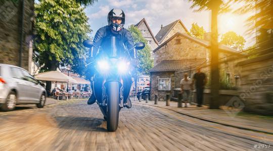 motorbike on the city road riding. having fun driving in a town road on a motorcycle tour journey  : Stock Photo or Stock Video Download rcfotostock photos, images and assets rcfotostock | RC Photo Stock.: