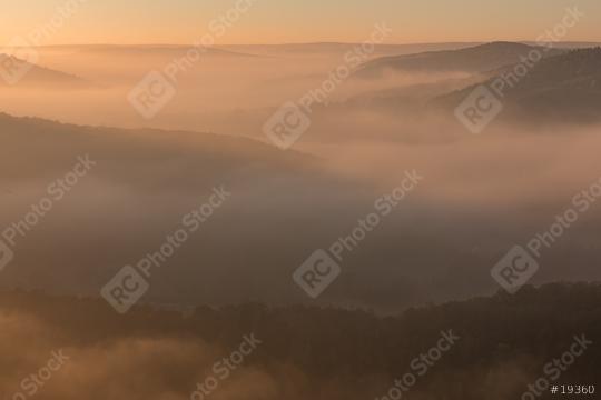 Nebel über dem Tal zum Sonnenaufgang, Warm, Herbst, Eifel  : Stock Photo or Stock Video Download rcfotostock photos, images and assets rcfotostock | RC Photo Stock.: