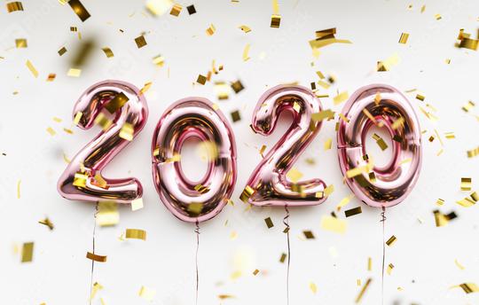 New year 2020 celebration. pink metallic foil balloons numeral 2020 and confetti on white background  : Stock Photo or Stock Video Download rcfotostock photos, images and assets rcfotostock | RC Photo Stock.: