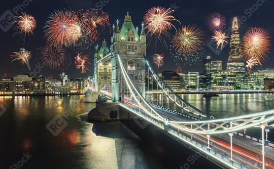 New Year fireworks in London at the Tower bridge with firework, UK  : Stock Photo or Stock Video Download rcfotostock photos, images and assets rcfotostock | RC Photo Stock.: