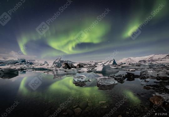 Nordlichter mit Spiegelung über Jökulsarlon, Eis, Winter, Island  : Stock Photo or Stock Video Download rcfotostock photos, images and assets rcfotostock | RC Photo Stock.: