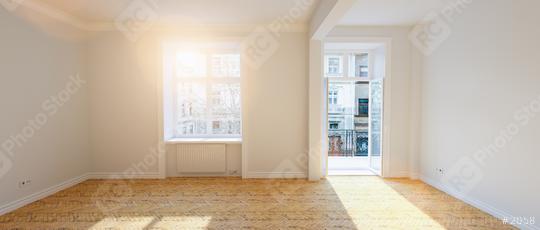 Oak parquet in old empty Berlin stucco room with balcony at summer  : Stock Photo or Stock Video Download rcfotostock photos, images and assets rcfotostock | RC Photo Stock.: