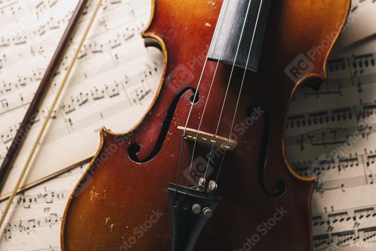 old antique Violin with bow on paper notes  : Stock Photo or Stock Video Download rcfotostock photos, images and assets rcfotostock | RC Photo Stock.: