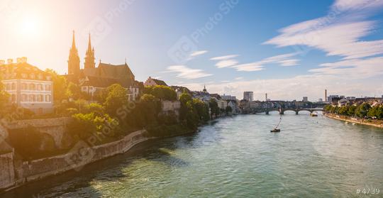 Old town of Basel with red stone Munster cathedral on the Rhine river, Switzerland  : Stock Photo or Stock Video Download rcfotostock photos, images and assets rcfotostock | RC Photo Stock.: