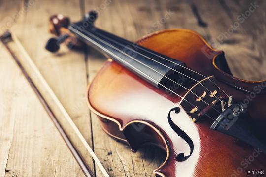 old Violin with bow on wooden background  : Stock Photo or Stock Video Download rcfotostock photos, images and assets rcfotostock | RC Photo Stock.: