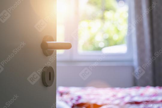 opened white door to modern bedroom interior as background  : Stock Photo or Stock Video Download rcfotostock photos, images and assets rcfotostock | RC Photo Stock.: