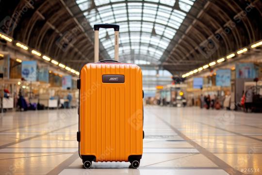 Orange suitcase in a spacious airport terminal with arching roof  : Stock Photo or Stock Video Download rcfotostock photos, images and assets rcfotostock | RC Photo Stock.: