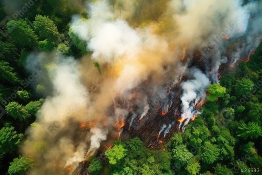 Overhead view of a forest segment being engulfed in flames and smoke, with adjacent areas of lush green trees untouched by the fire  : Stock Photo or Stock Video Download rcfotostock photos, images and assets rcfotostock | RC Photo Stock.: