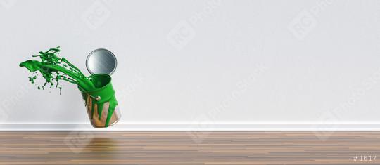 paint can splashing green color in a apartment with wall and copy space for individual text, renovation concept image  : Stock Photo or Stock Video Download rcfotostock photos, images and assets rcfotostock | RC Photo Stock.:
