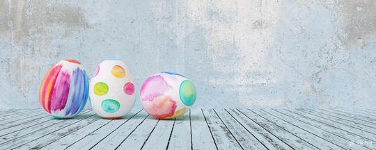Painted easter eggs for Easter in front of a blue grunge background wall, including copy space, banner size  : Stock Photo or Stock Video Download rcfotostock photos, images and assets rcfotostock | RC Photo Stock.: