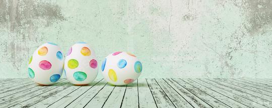 Painted easter eggs for Easter in front of a green grunge background wall, including copy space, banner size  : Stock Photo or Stock Video Download rcfotostock photos, images and assets rcfotostock | RC Photo Stock.: