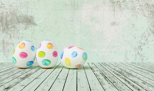 Painted easter eggs for Easter in front of a green grunge background wall, including copy space  : Stock Photo or Stock Video Download rcfotostock photos, images and assets rcfotostock | RC Photo Stock.:
