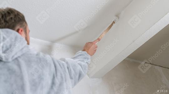 painter working with paint brush to paint the corner of a room with white color. do it yourself concept image  : Stock Photo or Stock Video Download rcfotostock photos, images and assets rcfotostock | RC Photo Stock.: