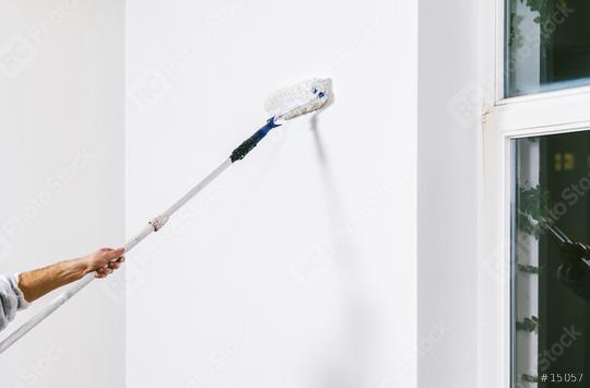 Painter working with paint roller and brushes to paint the room  : Stock Photo or Stock Video Download rcfotostock photos, images and assets rcfotostock | RC Photo Stock.: