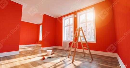 Painting wall red in room after restoration or refurbishment  : Stock Photo or Stock Video Download rcfotostock photos, images and assets rcfotostock | RC Photo Stock.: