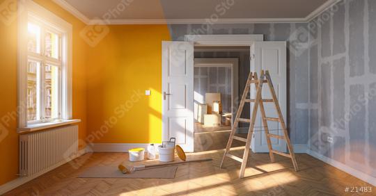 Painting wall yellow in room before and after restoration or refurbishment  : Stock Photo or Stock Video Download rcfotostock photos, images and assets rcfotostock | RC Photo Stock.: