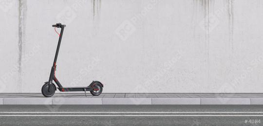 Panoramic view of e-scooter parked on sidewalk for mobility in the city  : Stock Photo or Stock Video Download rcfotostock photos, images and assets rcfotostock | RC Photo Stock.: