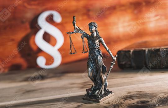 Paragraph icon with Statue of Justice - lady justice or Iustitia / Justitia the Roman goddess of Justice in a lawyer office  : Stock Photo or Stock Video Download rcfotostock photos, images and assets rcfotostock | RC-Photo-Stock.: