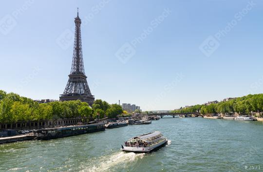Paris Eiffel Tower and river Seine at summer in Paris, France. Eiffel Tower is one of the most iconic landmarks of Paris. copyspace for your individual text.  : Stock Photo or Stock Video Download rcfotostock photos, images and assets rcfotostock | RC Photo Stock.: