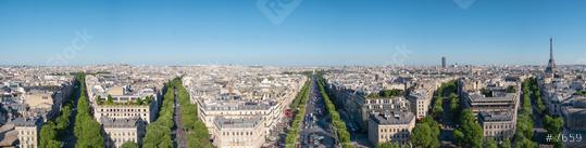 Paris, France. Panoramic view from Arc de Triomphe. Eiffel Tower and Avenue des Champs Elysees with blue sky copyspace for your individual text.  : Stock Photo or Stock Video Download rcfotostock photos, images and assets rcfotostock | RC Photo Stock.: