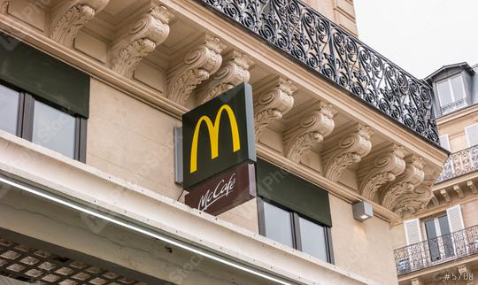 PARIS, FRANCE SEPTEMBER, 2017: McDonalds logo sign. It is the world
