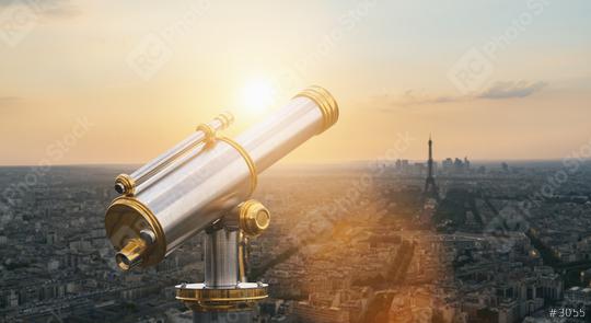 paris skyline at sunset with Telescope view  : Stock Photo or Stock Video Download rcfotostock photos, images and assets rcfotostock | RC Photo Stock.:
