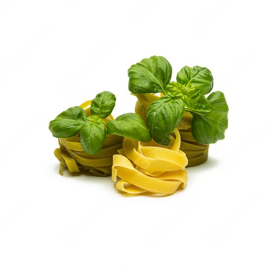 pasta nests mix with basil leaf  : Stock Photo or Stock Video Download rcfotostock photos, images and assets rcfotostock | RC Photo Stock.: