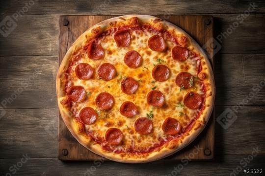 Pepperoni pizza on wooden board with rustic wood background  : Stock Photo or Stock Video Download rcfotostock photos, images and assets rcfotostock | RC Photo Stock.: