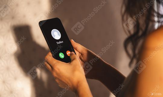 Phone call from a stalker at the morning. Stalking or bullying with smartphone concept. Stalker caller, scammer or stranger. Woman answering to incoming call. Ex boyfriend with fake identity.  : Stock Photo or Stock Video Download rcfotostock photos, images and assets rcfotostock | RC Photo Stock.: