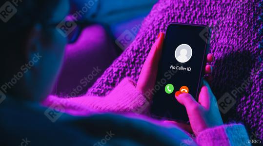 Phone call from no caller id late at night. Scam, fraud or phishing with smartphone concept. Prank caller, scammer or stranger. Woman answering to incoming call. Hoax person with fake identity.  : Stock Photo or Stock Video Download rcfotostock photos, images and assets rcfotostock | RC Photo Stock.: