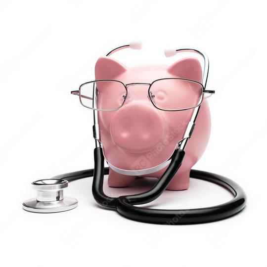 Piggy Bank and Stethoscope Isolated on a White  : Stock Photo or Stock Video Download rcfotostock photos, images and assets rcfotostock | RC Photo Stock.:
