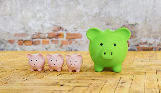 Piggy Bank family save money investment , investment and development concept image   : Stock Photo or Stock Video Download rcfotostock photos, images and assets rcfotostock | RC Photo Stock.: