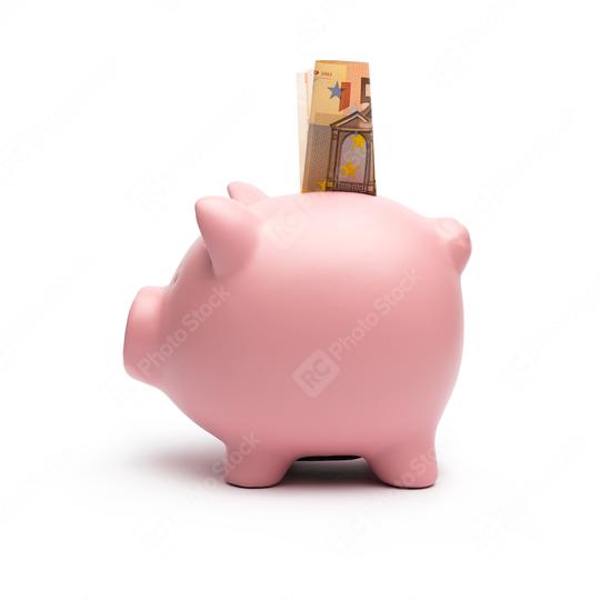 Piggy bank with 50 euro on white background  : Stock Photo or Stock Video Download rcfotostock photos, images and assets rcfotostock | RC Photo Stock.: