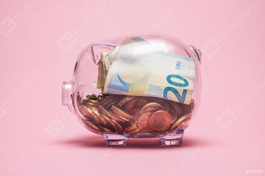piggy bank with cash noters and coins  : Stock Photo or Stock Video Download rcfotostock photos, images and assets rcfotostock | RC Photo Stock.: