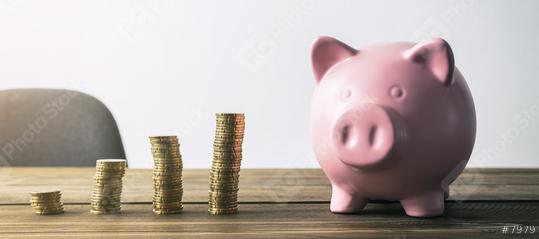 Piggy bank with coin stacks  : Stock Photo or Stock Video Download rcfotostock photos, images and assets rcfotostock | RC Photo Stock.: