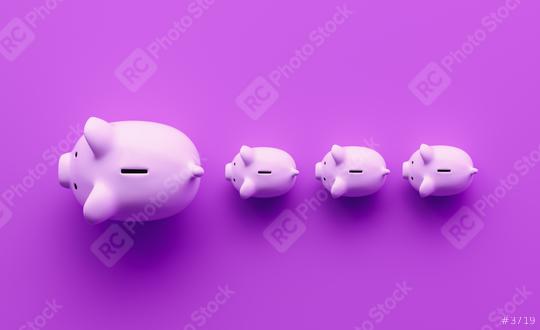 piggy banks in a row on a purple background, investment and development concept image  : Stock Photo or Stock Video Download rcfotostock photos, images and assets rcfotostock | RC Photo Stock.: